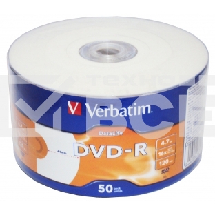 Диск DVD-R Verbatim 4,7 Gb 16x DataLife Inkjet Printable, Shrink, 50 шт (43793)