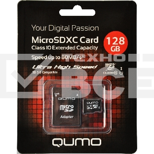 Флэш карта Micro SecureDigital 128Gb QUMO QM128GMICSDXC10U1 {MicroSDXC Class 10 UHS-I, SD adapter}
