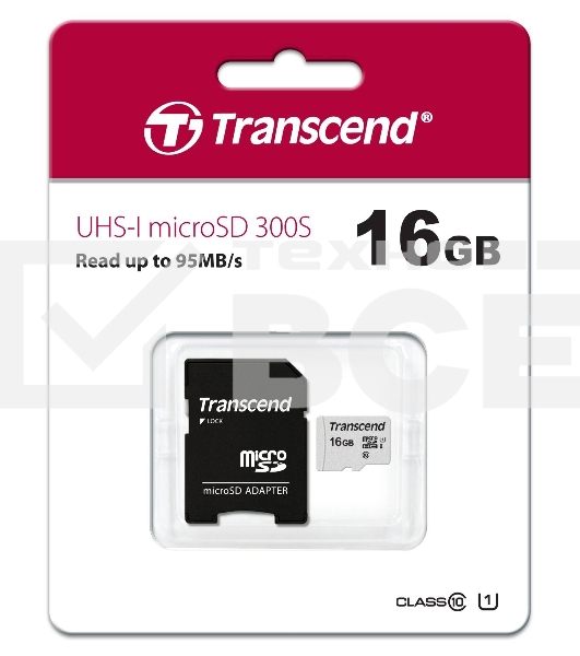 Флеш карта Micro SecureDigital 16Gb TranscendTS16GUSD300S-A{MicroSDHC Class 10 UHS-I, SD adapter}