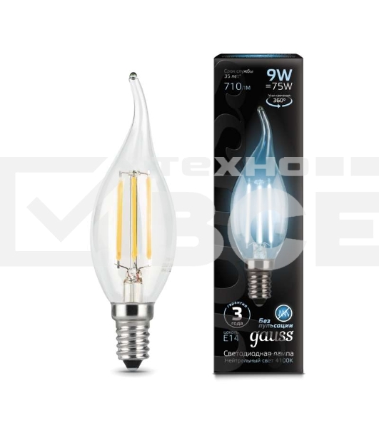 Лампа светодиодная Filament Свеча на ветру E14 9Вт 4100К GAUSS 104801209