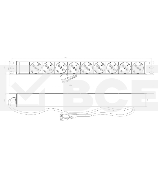 Hyperline SHE19-9SH-2.5IEC Блок розеток для 19