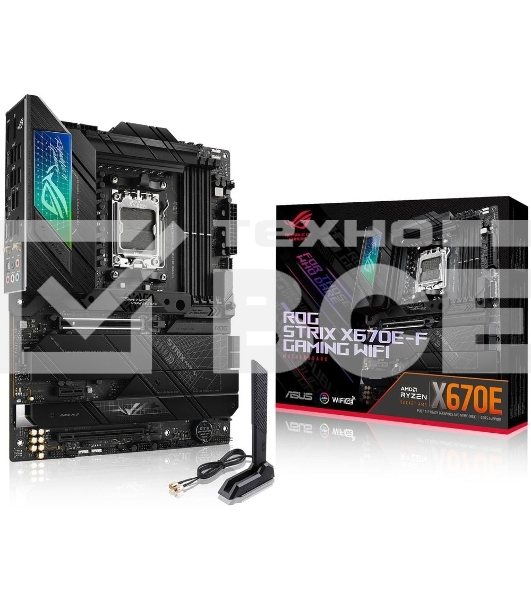 Материнская плата ASUS ROG STRIX X670E-F GAMING WIFI, AM5, AMD X670, 4xDDR5, 4xSATA, 4xM.2, 1xPCIe 5.0 x16, 1xPCIe 4.0 x4, 1xHDMI, 1xDP, 1x 2.5Gb LAN, 2xUSB-C 3.2 Gen 2, 2xUSB-C 3.2 Gen 2x2, 2xUSB-A 2.0, 7xUSB-A 3.2 Gen 2, 5x3.5 мм, 7.1, ATX