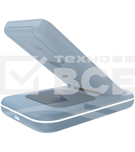 Беспроводное зарядное устройство CANYON WS-304, Foldable  3in1 Wireless charger, with touch button for Running water light, Input 9V/2A,  12V/1.5AOutput 15W/10W/7.5W/5W, Type c to USB-A cable length 1.2m, with QC18W EU plug,132.51*75*28.58mm, 0.168Kg,Blue