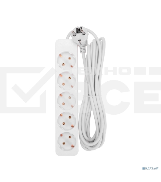 Удлинитель 5 гнезд, 5 м, 3х0,75 мм², с/з, белый PROconnect
