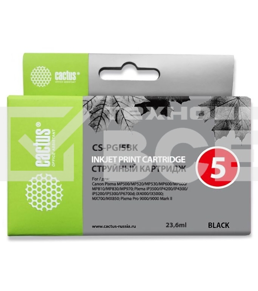Картридж струйный Cactus CS-PGI5BK черный (23,6 мл) для Canon Pixma MP470/MP500/MP520/MP530/MP600/MP800/MP810/MP830/MP979/iP3500/iP4200/iP4300/ iP5200/iP5300/iP6700D/MX700/MX850/iX4000/iX5000/Pro 9000/9000Mark II