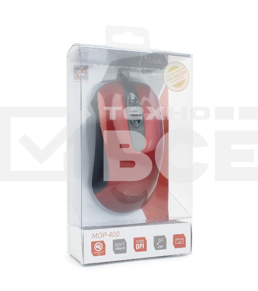 Мышь проводная Gembird MOP-400-R красный, 1000 dpi, USB, кнопки - 3