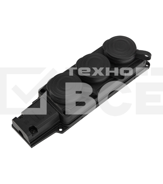 Розетка (колодка) штепсельная трехместная влагозащищенная 2P+PE 230V, 16 А, IP44 каучук PROconnect