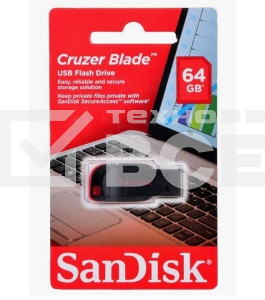 Флеш диск Sandisk 64Gb Cruzer Blade SDCZ50-064G-B35 USB2.0 черный/красный