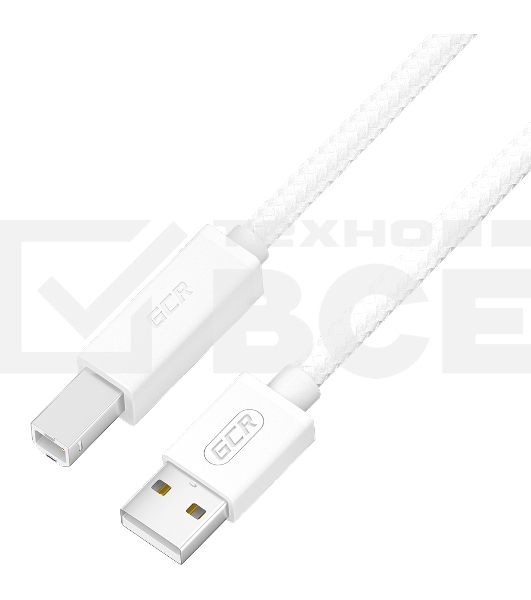Кабель GCR Premium 1.0m USB 2.0, AM/BM, белый нейлон 28/24 AWG, экран, армированный, морозостойкий