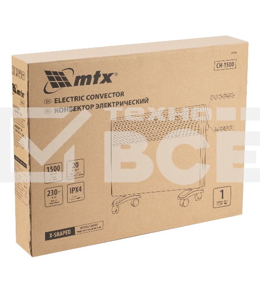 Конвектор MTX CH-1500, белый, 1500 Вт, 20 м2, термостат