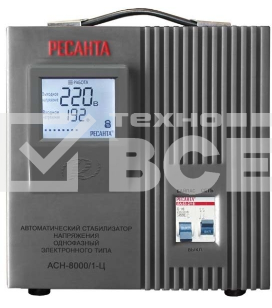 Стабилизатор напряжения Ресанта АСН-8000/1-Ц электронный однофазный серый