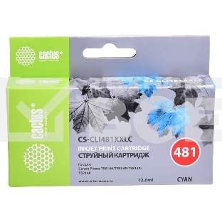 Картридж струйный Cactus CS-CLI481XXLC голубой (12мл) для Canon Pixma TR7540/TR8540/TS6140/TS8140