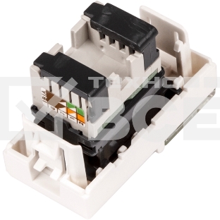 Вставка Mosaic 22.5x45, RJ-45 UTP, кат.5e, со шторкой и увеличенным окном маркировки, белая