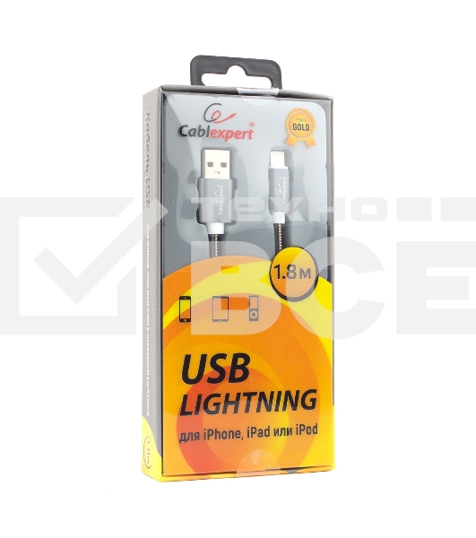 Кабель Cablexpert для Apple CC-G-APUSB02Gy-1.8M, AM/Lightning, серия Gold, длина 1.8м, титан, блистер