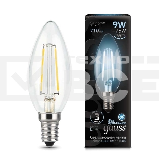 Лампа светодиодная Filament Свеча E14 9Вт 4100К GAUSS 103801209