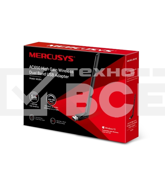 Двухдиапазонный Wi-Fi USB адаптер Mercusys MU6H AC650 высокого усиления
