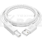 Кабель GCR Premium 1.0m USB 2.0, AM/BM, белый нейлон 28/24 AWG, экран, армированный, морозостойкий, фото 1