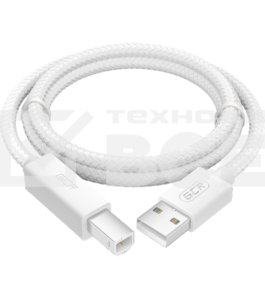 Кабель GCR Premium 1.0m USB 2.0, AM/BM, белый нейлон 28/24 AWG, экран, армированный, морозостойкий