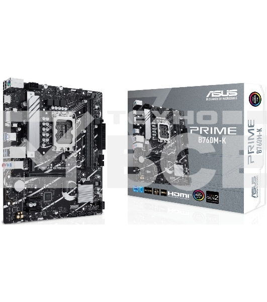 Материнская плата ASUS PRIME B760M-K, LGA 1700, Intel B760, 2xDDR5, 4xSATA, 2xM.2, 1xPCIe 4.0 x16, 2xPCIe x1, 1xHDMI, 1xVGA, 1x 2.5Gb LAN, 2xUSB-A 3.2 Gen 1, 2xUSB-A 2.0, 3x3.5 мм, 7.1, mATX
