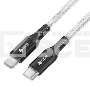 Кабель 0.5m TypeC/Lightning MFI POWER DELIVERY 18 W, быстрая зарядка, белый нейлон, AL case черный, GCR-53187