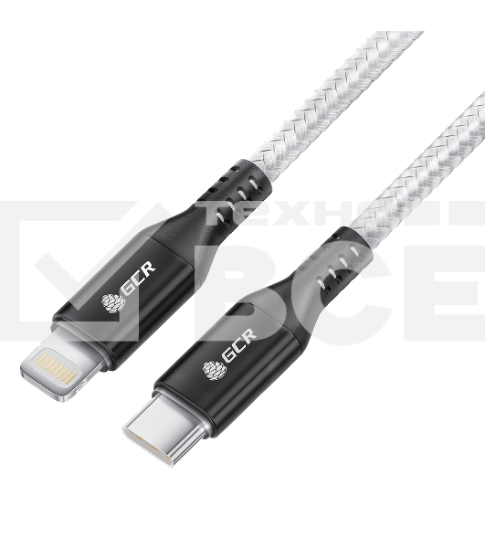 Кабель 0.5m TypeC/Lightning MFI POWER DELIVERY 18 W, быстрая зарядка, белый нейлон, AL case черный, GCR-53187