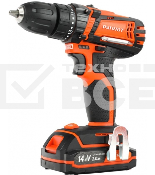 Дрель-шуруповерт аккумуляторная Patriot BR 141ES, Аккумуляторная, 14,4В, 2 АКБ, Кейс