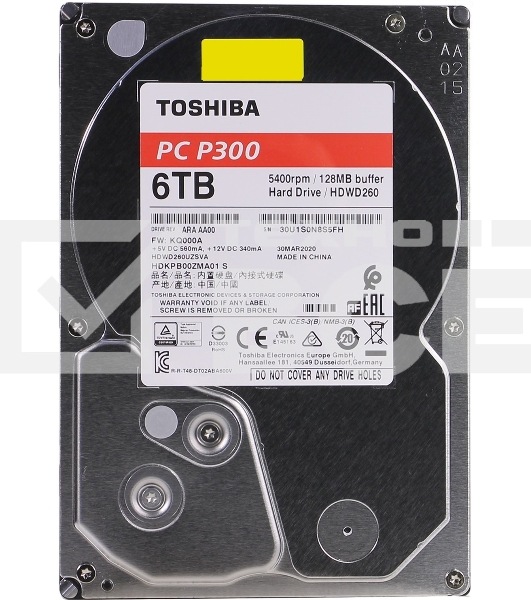 Жесткий диск Toshiba SATA-III 6Tb HDWD260UZSVA P300 (5400rpm) 128Mb 3.5