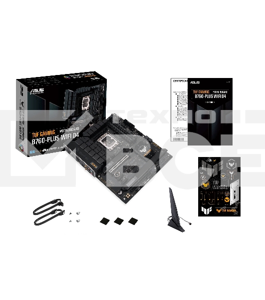 Материнская плата ASUS TUF GAMING B760-PLUS WIFI D4, LGA 1700, Intel B760, 4xDDR4, 4xSATA, 3xM.2, 1xPCI-E 5.0 x16, 1xPCI-E 3.0 x4, 1xUSB-A 3.2 Gen 2, 3xUSB-A 3.2 Gen 1, 1xUSB-C 3.2 Gen 2x2, 1x2.5Gb LAN, 5x3.5 мм, 7.1, Wi-Fi 6, Bluetooth 5.2, Standard-ATX