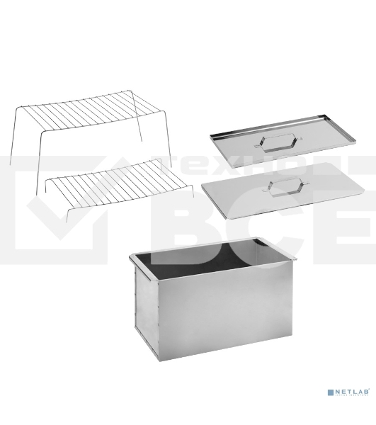 Коптильня GRINDA 'BARBECUE', нержавеющая сталь, двухъярусная, без ножек, с поддоном, 500*270*270*1,0мм 427790