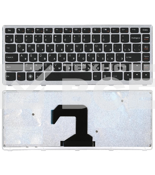 Клавиатура для ноутбука Lenovo IdeaPad U410 черная с серебристой рамкой