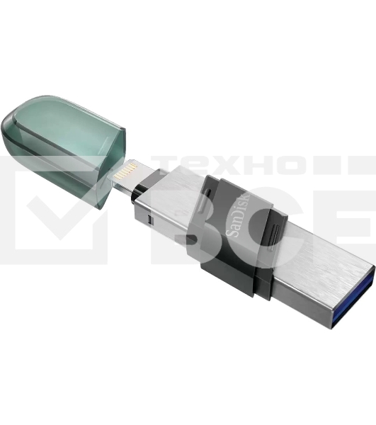 Флеш диск Sandisk 64Gb iXpand Flip SDIX90N-064G-GN6NN USB3.1 зеленый/серебристый
