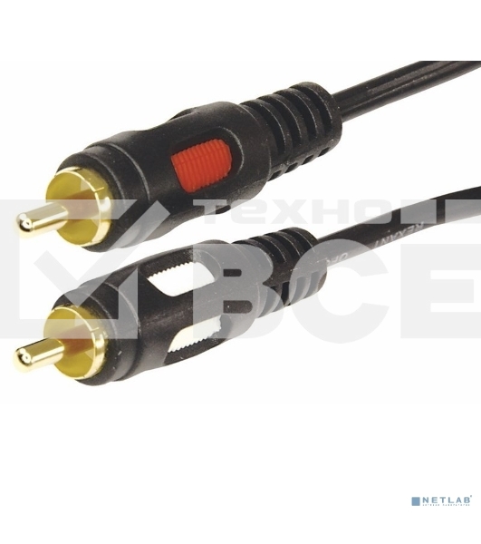 Шнур 2 RCA - 2 RCA, длина 5 метров, черный (GOLD) Rexant