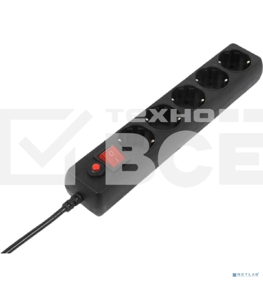 Сетевой фильтр Filum FL-SP3-5-3M-BL, 3 м., черный, 2200 Вт., 5 розеток, коробка 00-01057160