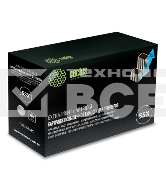 Картридж лазерный Cactus CS-CE255X-MPS черный (15000 стр.) для HP LaserJet M521 Pro 500 MFP, M521dn Pro MFP, M521dw Pro MFP, M525, M525c MFP, M525f, P3010, P3015, P3015d, P3015dn, P3015x