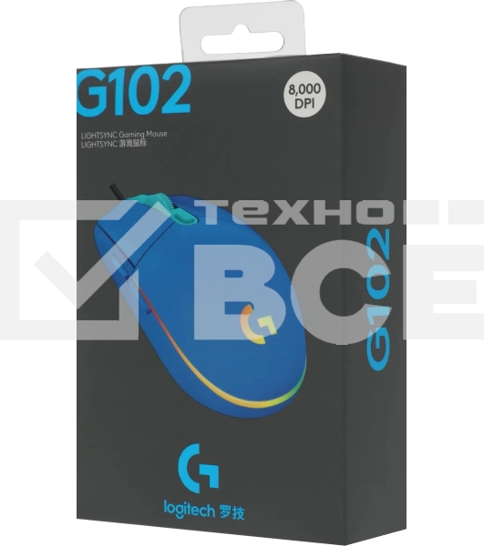 Мышь проводная Logitech G102 LIGHTSYNC синий, 8000 dpi, USB, кнопки - 6