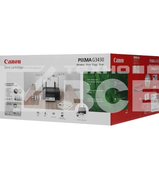 МФУ струйный Canon PIXMA G3430 (5989C009), A4, цветное, печ. 11 стр/мин. (ч/б) 6 стр/мин. (цвет), скан. до 3.16 стр/мин., 4800 x 1200 dpi (печать) 600x1200dpi (скан.), USB, Wi-Fi, Air Print, Mopria
