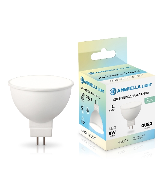 Лампа светодиодная	Ambrella light 160904 LED MR16 9W IC GU5.3 4000K 175-265V