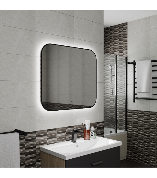Зеркало Bau Black Rand 80х70, с LED фоновой подсветкой, бесконтактным сенсором, черной окантовкой