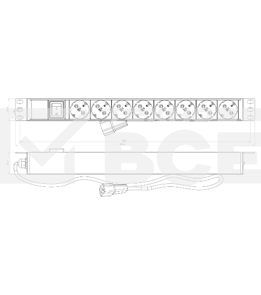 Hyperline SHE19-8SH-S-2.5IEC Блок розеток для 19