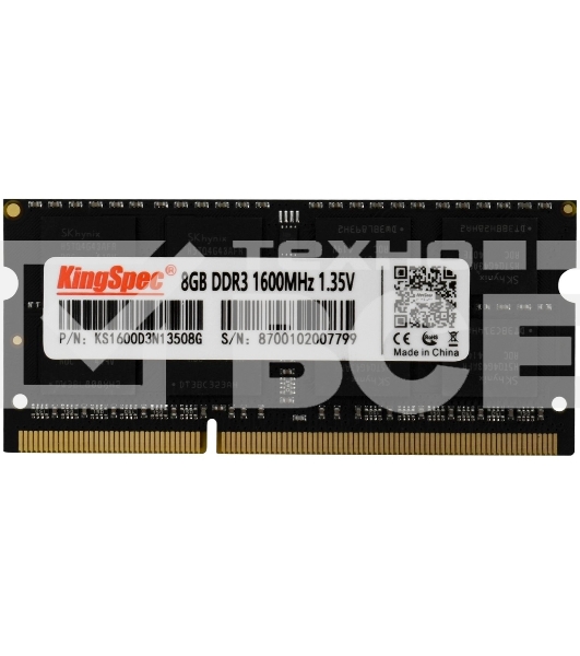Оперативная память KingSpec, DDR3L, 8GB (1x8 GB), 1600 MHz, CL11, SO-DIMM