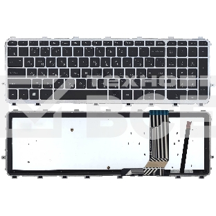 Клавиатура для ноутбука HP Envy 15-j000 черная с серебристой рамкой с подсветкой