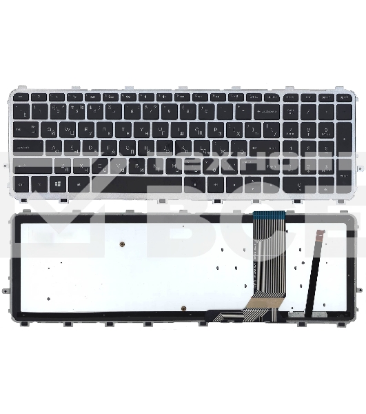 Клавиатура для ноутбука HP Envy 15-j000 черная с серебристой рамкой с подсветкой