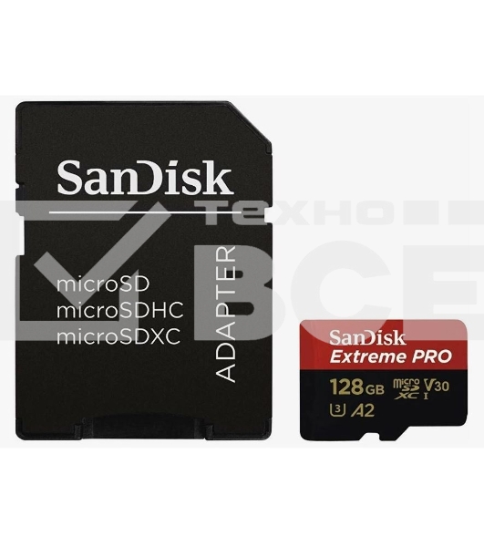Карта памяти SanDisk Extreme Pro с адаптером microSD UHS I Card 128GB for 4K Video on Smartphones, Action Cams & Drones 200MB/s Read, 90MB/s Write, Lifetime Warranty