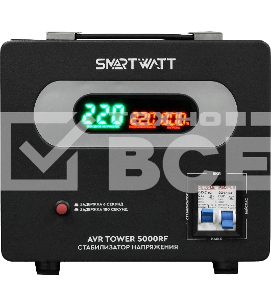 Напольный стабилизатор напряжения SMARTWATT AVR TOWER 5000RF (140W - 260W, 5000VA, 5 кВт, 50-60 Гц, LED-дисплей, релейны