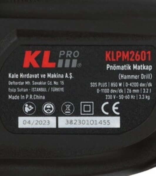 Перфоратор Klpro KLPM2601 SDS-plus, 850 Вт, 3,2 Дж, от сети