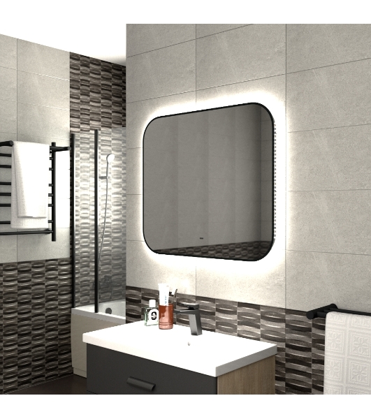 Зеркало Bau Black Rand 80х70, с LED фоновой подсветкой, бесконтактным сенсором, черной окантовкой