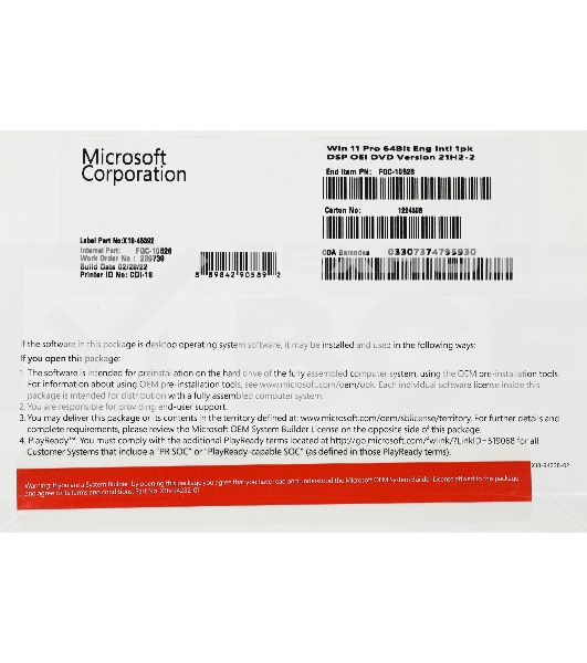 ПО OEM WIN 11 PRO 64B ENG 1PK FQC-10528 MS
