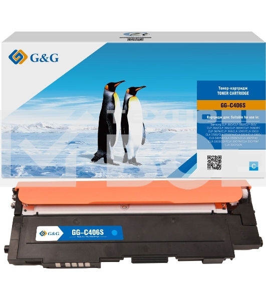Картридж лазерный G&G GG-C406S голубой (1000 стр.) для Samsung CLP-360/362/363/364/365/367/368 CLX-3300/3302/3303/3304/3305/3307