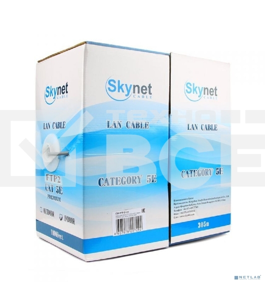 Кабель SkyNet Standart FTP indoor 4x2x0,48, медный, FLUKE TEST, кат.5e, однож., 305 м, box, серый