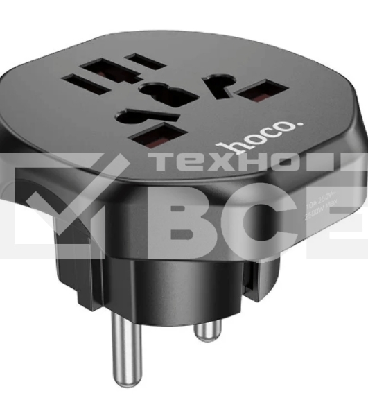 Сетевой переходник адаптер для евророзетки Hoco AC6 10А 250В черный